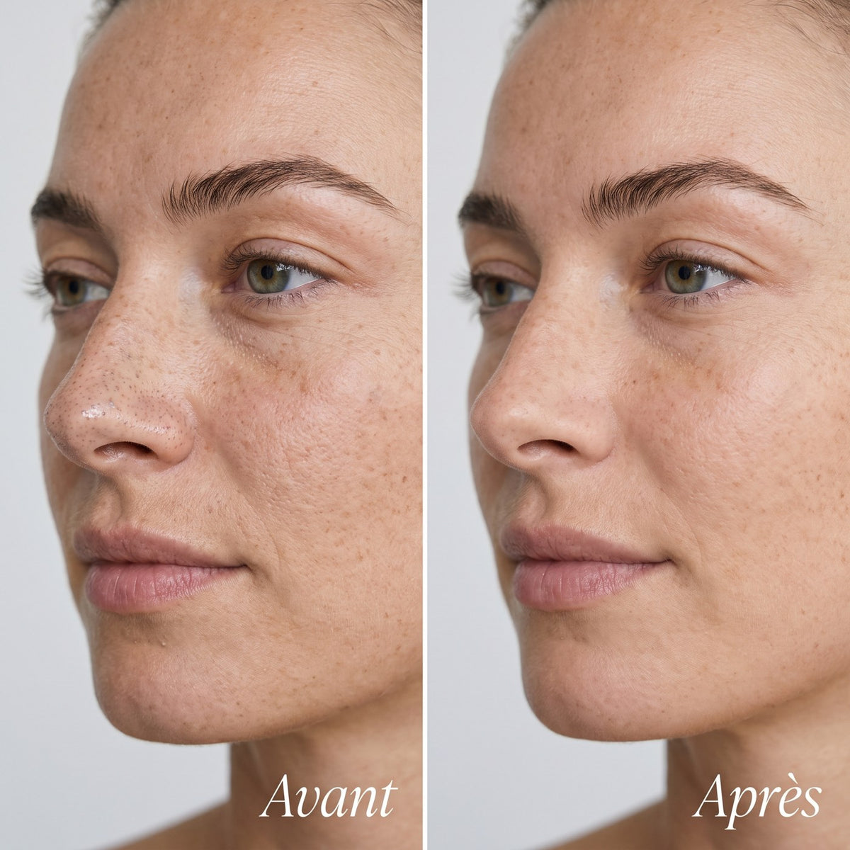 Points noirs du nez avant et après les pads exfoliants